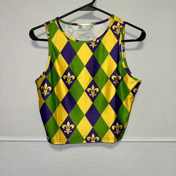 Women's Leevuyu Mardi Gras Tank Top Yellow/Green/Purple Size Small New NWOT - Picture 1 of 12